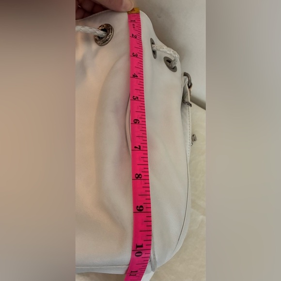 Vintage Fossil White Leather Bucket Purse w/Braided Drawstring & Silver Accents - Picture 8 of 16